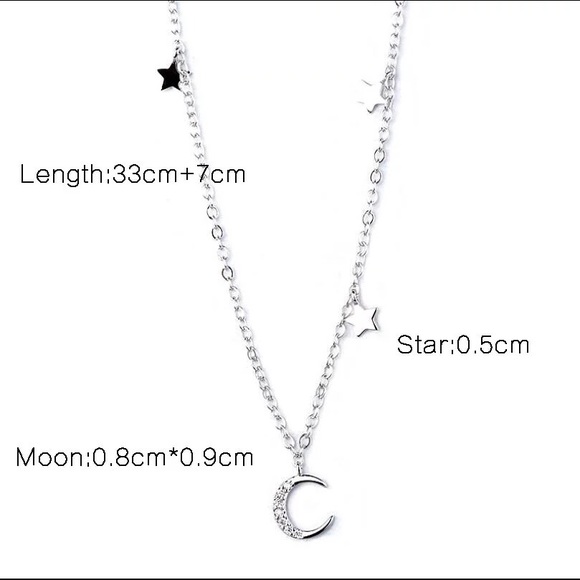 Sterling Silver Micro Zircon Moon Star Necklace - Picture 5 of 8